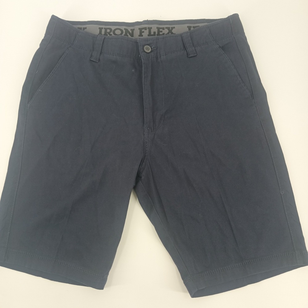 Iron Flex Mens Chino Shorts Navy Blue Stretch Flat Front Size 32